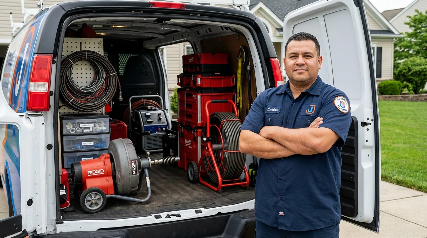 Professional drain cleaning equipment and Johns Plumbing LLC plumber in Swedesboro
