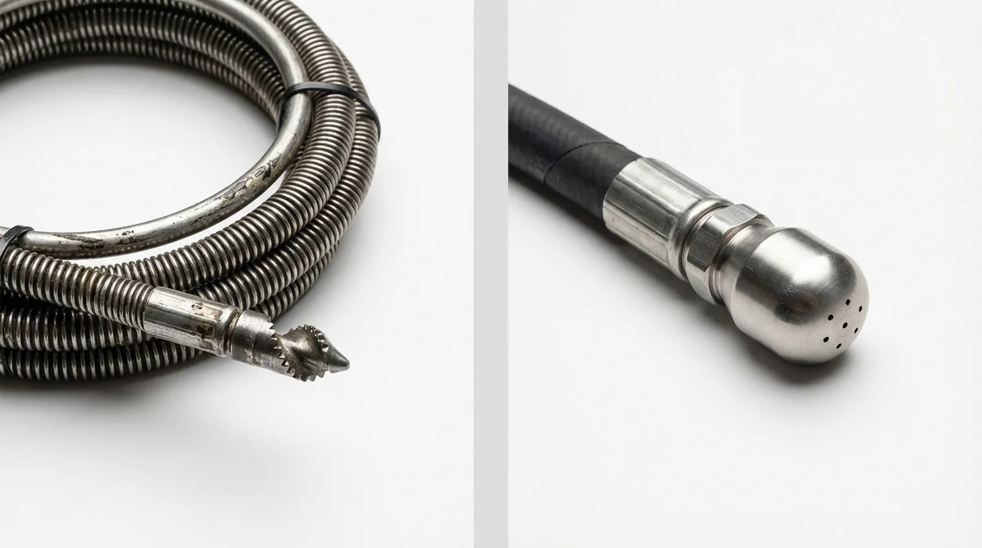 Drain snake cable and hydro jetting nozzle used for drain cleaning in Swedesboro, NJ
