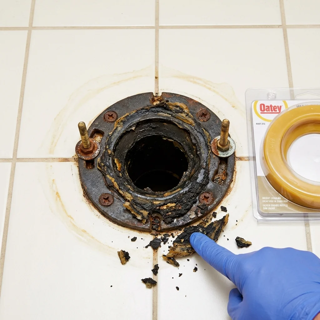 Failed wax ring showing water seepage at the base of a toilet in a Swedesboro, NJ home
